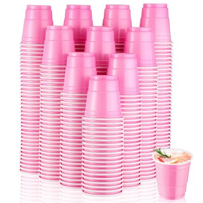 Yetene 200 Pcs 2 oz Plastic Shot Cups Mini Shot Tasting Cups for Wine Whiskey Food Wedding Baby Shower Party Drinking Beer Taste Supplies(Light Pink)