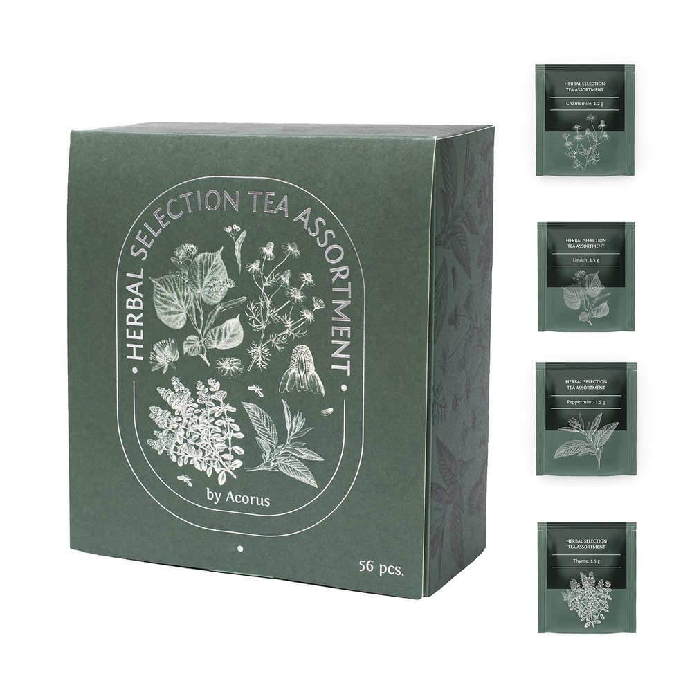 ACORUS Herbal Selection Tea Set, Natural Herbal Tea Variety Pack, Assorted Tea Box, Tea Gift Set of 4 Different Teas, Herbal Tea Sampler of 56 Tea Bags Individually Wrapped