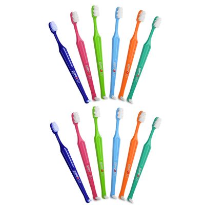 Paro S27 Toothbrush | Small Brush Head with Soft Bristles and Short Handle with Exchangeable Inter Space F | 27 Tufts | 12 Pack