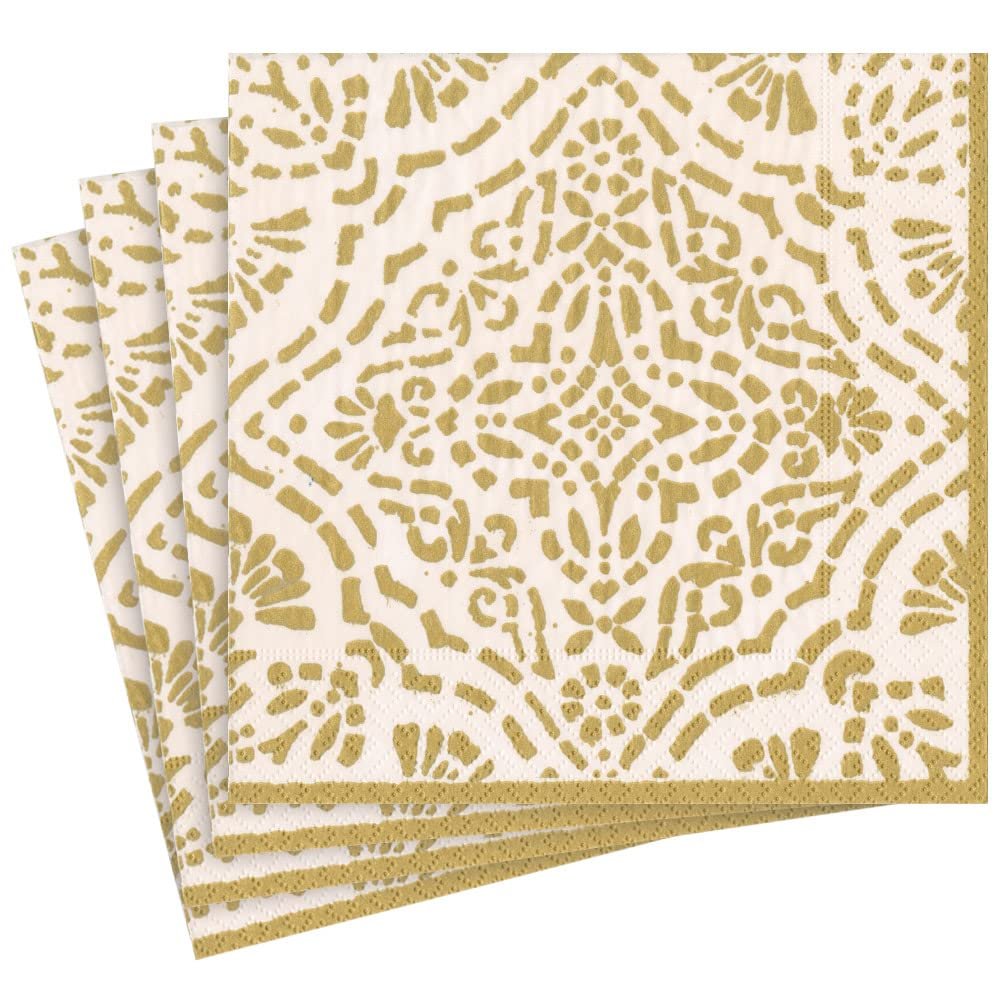 Annika Paper Linen Dinner Napkins in Ivory & Gold - 12 Per Package