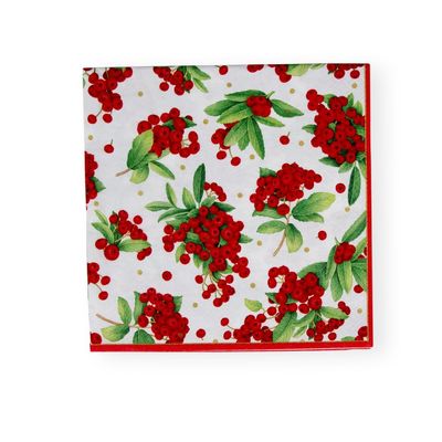 Christmas Berry Paper Dinner Napkins in Red - 20 Per Package