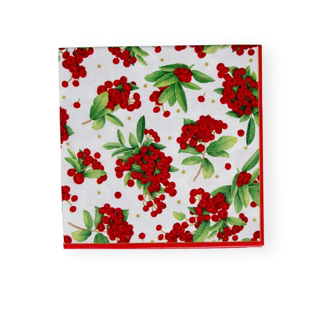 Christmas Berry Paper Dinner Napkins in Red - 20 Per Package