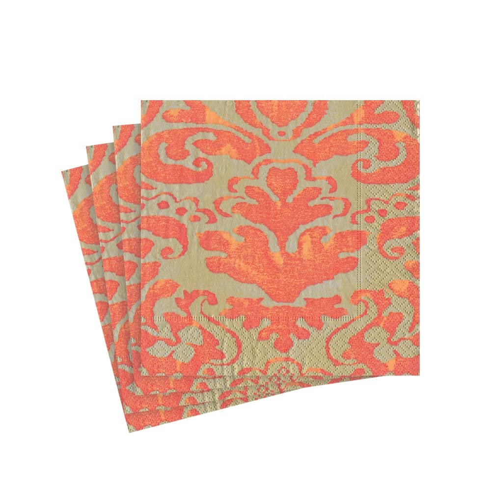 Caspari Palazzo Paper Party Cocktail Napkins in Coral, Two Packs of 20