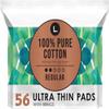 L. Ultra Thin Pads for Women, Regular Absorbency, 100% Pure Cotton Top Layer, Unscented Pads with Wings, 56 Count Total view 1