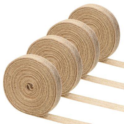 Shapenty Natural Burlap Fabric Ribbon for Wedding Party Home Decoration DIY Craft Christmas Ornaments Bows Making Gift Wrapping, 10.9 Yards of Each Roll, 4 Rolls (3/5 Inch)