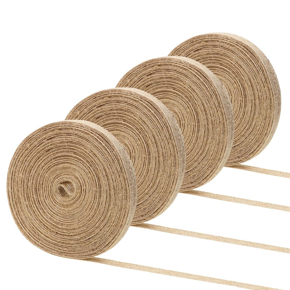 Shapenty Natural Burlap Fabric Ribbon for Wedding Party Home Decoration DIY Craft Christmas Ornaments Bows Making Gift Wrapping, 10.9 Yards of Each Roll, 4 Rolls (3/8 Inch)