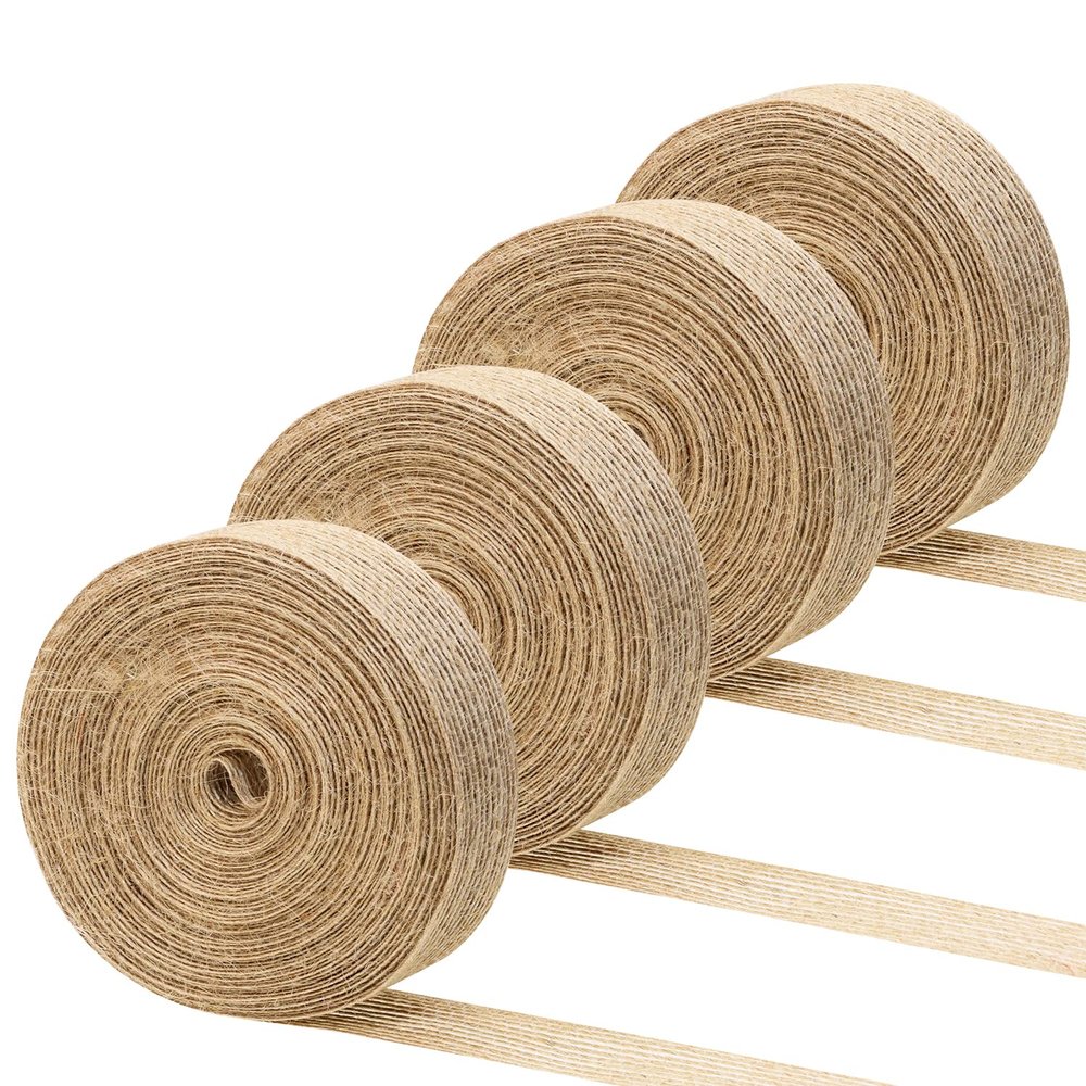 Shapenty Natural Burlap Fabric Ribbon for Wedding Party Home Decoration DIY Craft Christmas Ornaments Bows Making Gift Wrapping, 10.9 Yards of Each Roll, 4 Rolls (3/4 Inch)