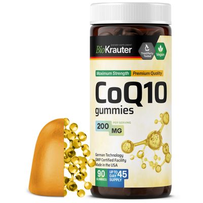 BIO KRAUTER CoQ10 200mg Gummies - 90 Vegan Chews - Coenzyme Q10 Supplement - Pectin-Based Antioxidant Gummies for Adults
