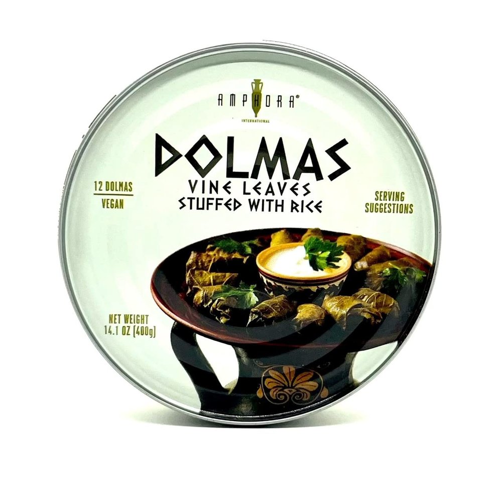 Amphora Stuffed Grape Leaves (Dolmas), 14 Ounce - 1 Pack - Mediterranean Herbs  Super Tasty Ready to Eat Vegan Rolls - Traditional Turkish Recipe