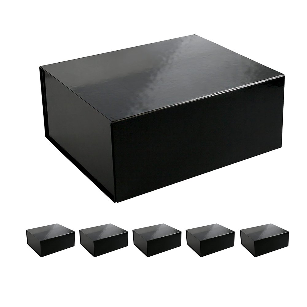 CECOBOX - Gift Boxes with Lids for Presents 13''x10.75''x5.5'' - Glossy, Collapsible Magnetic Closure Gift Box - Groomsmen & Bridesmaid Proposal Boxes, Wedding, PR, Birthdays, Holidays (Black)
