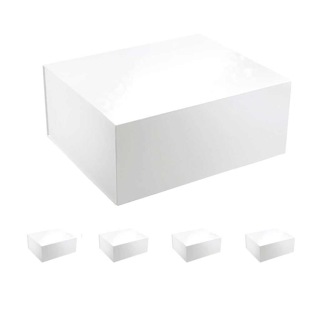 CECOBOX - Gift Boxes with Lids for Presents 13''x10.75''x5.5'' - Glossy, Collapsible Magnetic Closure Gift Box - Groomsmen & Bridesmaid Proposal Boxes, Wedding, PR, Birthdays, Holidays (White)