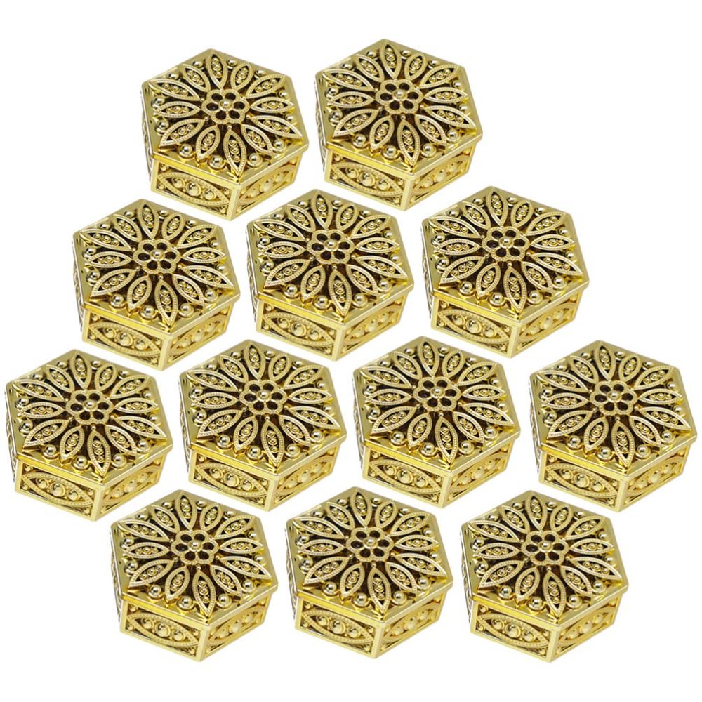 12Pcs Candy Boxes Plastic Wedding Favor Boxes Hexagon Candy Jars Candy Storage Boxes Boxes for Wedding Baby Shower Christmas Birthday Party, Gold