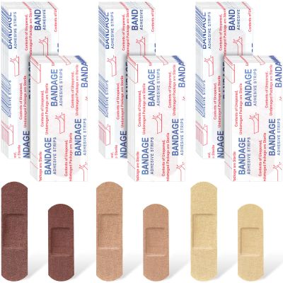 Yinder 300 Pcs Skin Tone Bandages Shade Flexible Fabric Adhesive Bandages Pack for First Aid Protect Cuts Scrapes Scratches, 2 Sizes(Colorful)