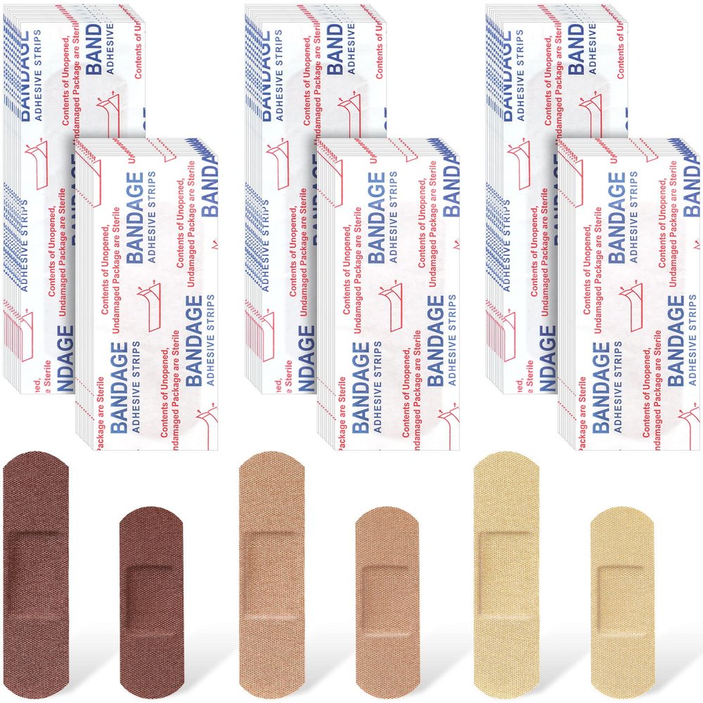 Yinder 300 Pcs Skin Tone Bandages Shade Flexible Fabric Adhesive Bandages Pack for First Aid Protect Cuts Scrapes Scratches, 2 Sizes(Colorful)