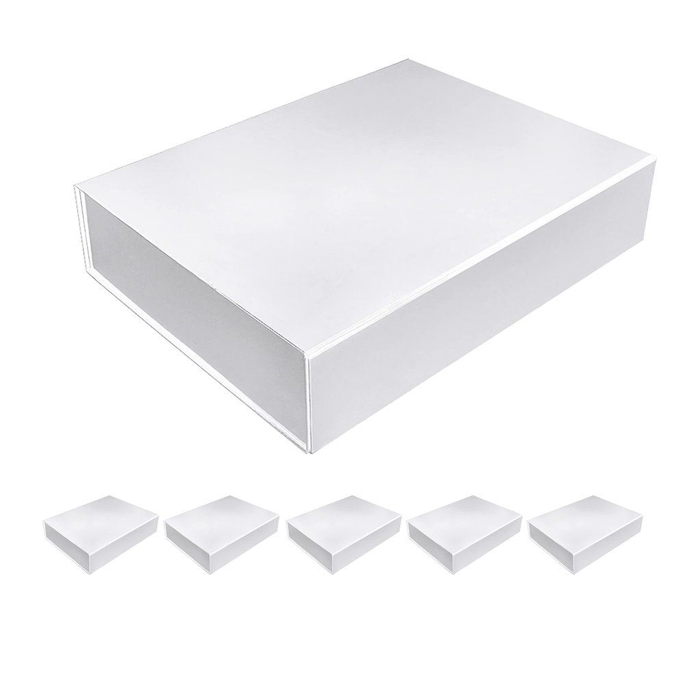CECOBOX - Gift Boxes with Lids for Presents 14.3x10.75x3 - Glossy, Collapsible Magnetic Closure Gift Box - Groomsmen & Bridesmaid Proposal Boxes, Wedding, PR, Birthdays, Holidays (White)
