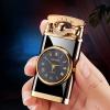 Amposei 2022 Creative Dial Rocker Arm Inflatable Lighter With Electric Watch, Windproof Portable Candle Lighter for Cooking BBQs, Pocket Torch Gift Box, Best Boyfriend Gifts (Gold) view 2