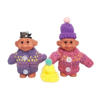 2 Pack Cute Troll Dolls Lighter Case Silicone Funny Mini Dolls Lighter Sleeve with Sweater &Hat for 3.2in Regular Lighter (Lighter not Included) (Purple & Pink)