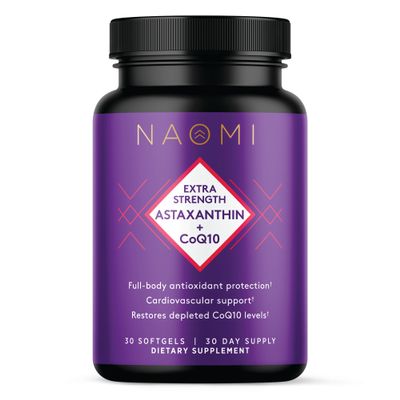NAOMI Extra Strength Astaxanthin + CoQ10, Fat-Soluble Antioxidants, Cardiovascular Support, Increased Energy, Immune and Cognitive Function, Restore Depleted CoQ10, High Absorption, 30-Day Supply