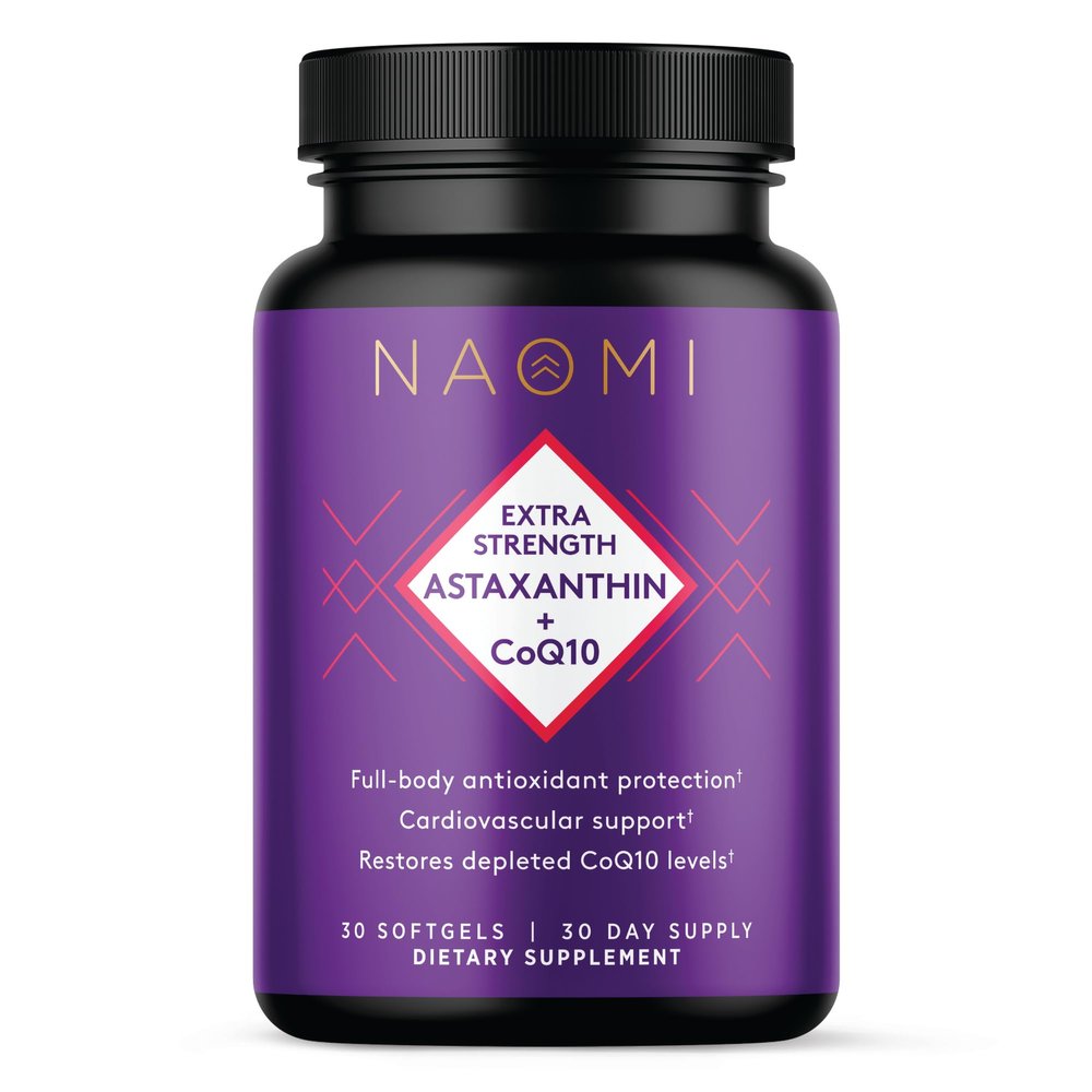 NAOMI Extra Strength Astaxanthin + CoQ10, Fat-Soluble Antioxidants, Cardiovascular Support, Increased Energy, Immune and Cognitive Function, Restore Depleted CoQ10, High Absorption, 30-Day Supply