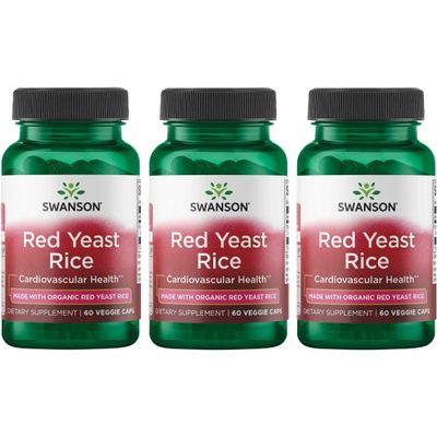 Swanson Made with Organic Traditional Red Yeast Rice 600 Milligrams 60 Veg Capsules (3 Pack)