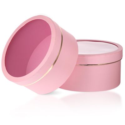 Abaodam 2pcs Round Present Boxes with Clear Lid Nesting Boxes Arrangement Box Candy Container Wrap Supplies for Wedding Valentine Pink