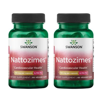 Swanson Triple-Strength Nattozimes 195 Milligrams/6750 Fu 60 Veg Capsules Enzyme (2 Pack)