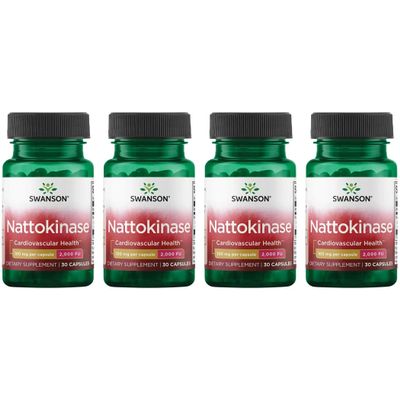 Swanson Nattokinase 2000 Fibrinolytic Units 100 Milligrams 30 Capsules Enzyme (4 Pack)