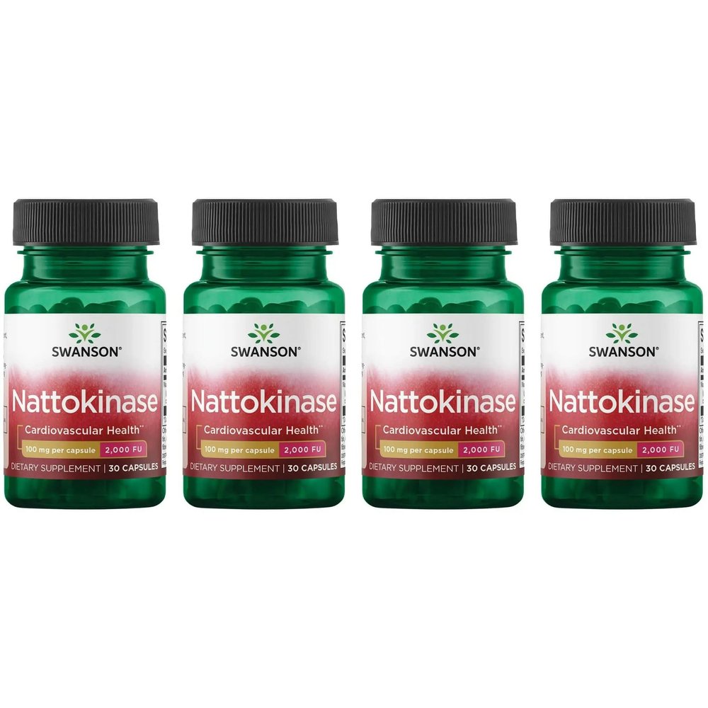 Swanson Nattokinase 2000 Fibrinolytic Units 100 Milligrams 30 Capsules Enzyme (4 Pack)