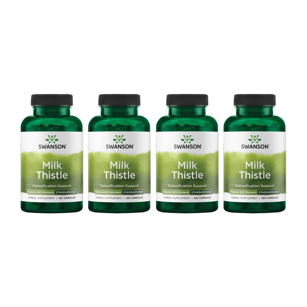 Swanson Milk Thistle (Standardized) - Herbal Liver Support Supplement w/ 80% Silymarin - Natural Formula Helping to Maintain Overall Health & Wellbeing - (120 Capsules) (4 Pack)