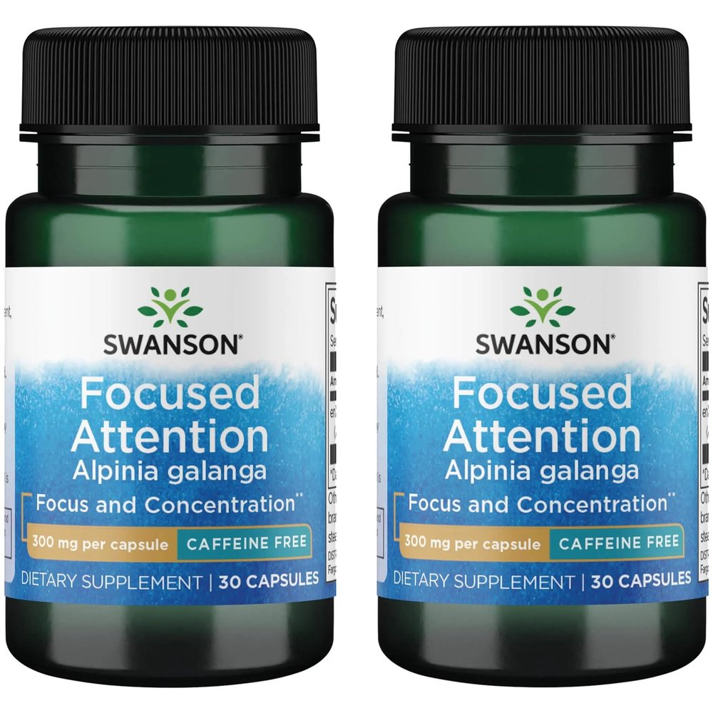 Swanson Focused Attention Alpinia Galanga - Caffeine-Free 300 mg 30 Caps (2 Pack)