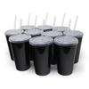 Rolling Sands 22 oz Reusable Plastic Cups with Lids, 10 Pack, USA Made Black Tumblers; Includes 10 Reusable Straws; Dishwasher Safe view 1