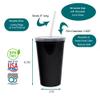 Rolling Sands 22 oz Reusable Plastic Cups with Lids, 10 Pack, USA Made Black Tumblers; Includes 10 Reusable Straws; Dishwasher Safe view 2