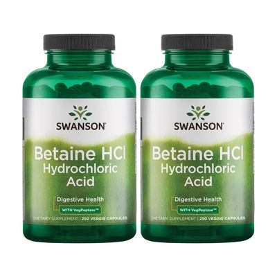 Swanson Hydrochloric Acid w/Pepsin 250 Capsules (2 Pack)