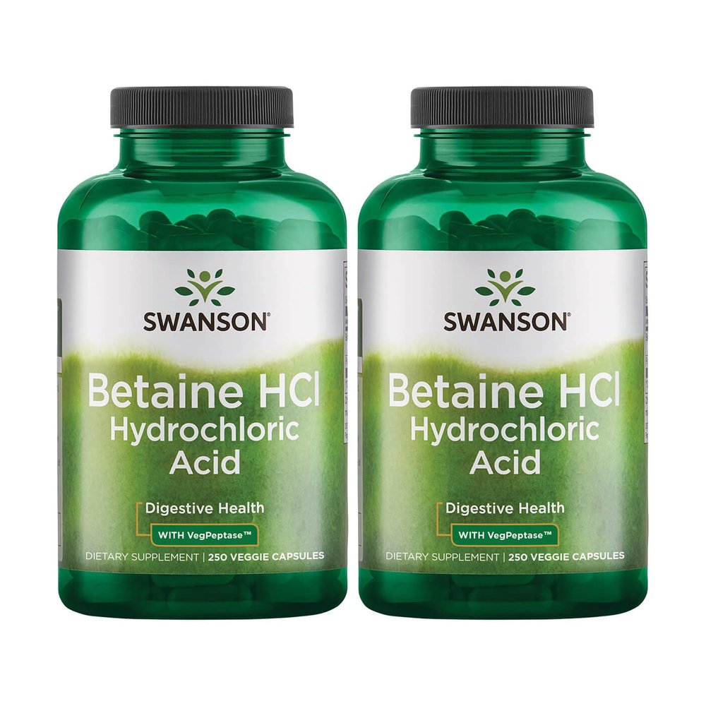 Swanson Hydrochloric Acid w/Pepsin 250 Capsules (2 Pack)
