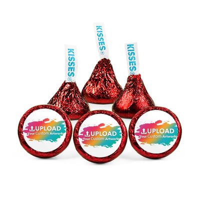 90ct Personalized Candy Promotional Items Red Kisses with DIY Photo or Logo Stickers, Chocolate Party Favors for Birthday, Wedding