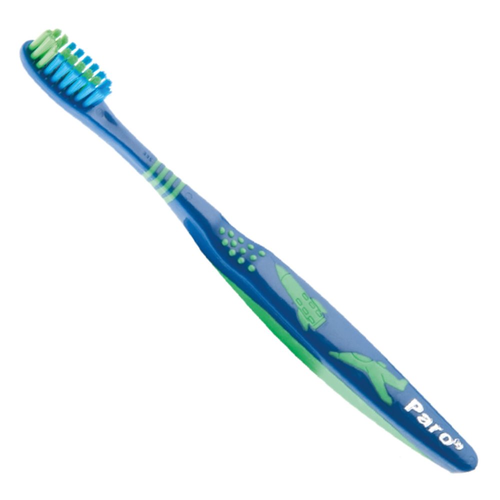 Paro Junior 742 | Kid's Toothbrush with Rounded Head, Longer Soft Bristles, and Flexible Neck | Kids 0-8 Years Old | 12 Pack