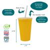 Rolling Sands 22 oz Reusable Plastic Cups with Lids, 10 Pack, USA Made Yellow Tumblers; Includes 10 Reusable Straws; Dishwasher Safe view 2