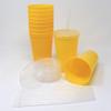 Rolling Sands 22 oz Reusable Plastic Cups with Lids, 10 Pack, USA Made Yellow Tumblers; Includes 10 Reusable Straws; Dishwasher Safe view 3