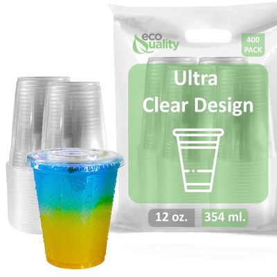 Iced Coffee Go Cups and Lids | Cold Smoothie | Plastic Cups with Lids | 12 oz Cups, 400 Pack | Clear Plastic Disposable Pet Cups | Ideal for Coffee, Parfait, Juice, Soda, Cocktail, Party Cups