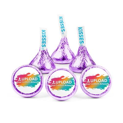 400ct Personalized Candy Promotional Items Light Purple Kisses with DIY Photo or Logo Stickers, Chocolate Party Favors for Birthday, Wedding