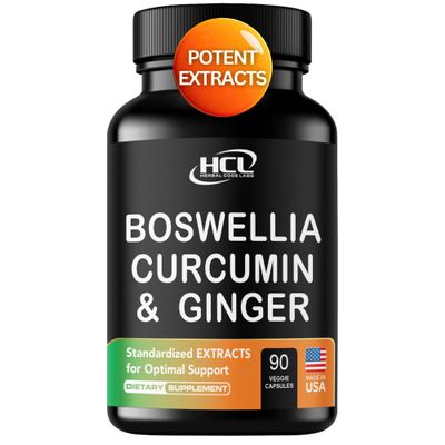 Boswellia Curcumin Ginger Extracts Supplement Strong 95% Curcuminoids Natural Support Pills for Mobility & Flexibility Extra Strength Boswelia with Turmeric Curcumin Organic Ginger Supplement