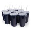 Rolling Sands Stadium Cups, 22oz Reusable Plastic, 10 Pack, Navy Blue, with Lids & Straws, Made in USA, BPA Free, Dishwasher Safe view 1