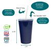 Rolling Sands Stadium Cups, 22oz Reusable Plastic, 10 Pack, Navy Blue, with Lids & Straws, Made in USA, BPA Free, Dishwasher Safe view 2