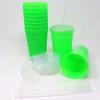 Rolling Sands 22 oz Reusable Plastic Cups with Lids, 10 Pack, USA Made Lime Green Tumblers; Includes 10 Reusable Straws; Dishwasher Safe view 3