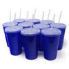 Rolling Sands 22 oz Reusable Plastic Cups with Lids, 10 Pack, USA Made Blue Tumblers; Includes 10 Reusable Straws; Dishwasher Safe view 1