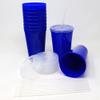Rolling Sands 22 oz Reusable Plastic Cups with Lids, 10 Pack, USA Made Blue Tumblers; Includes 10 Reusable Straws; Dishwasher Safe view 3