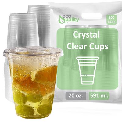 Iced Coffee Go Cups and Lids | Cold Smoothie | Plastic Cups with Lids | 20 oz Cups, 300 Pack | Clear Plastic Disposable Pet Cups | Ideal for Coffee, Parfait, Juice, Soda, Cocktail, Party Cups