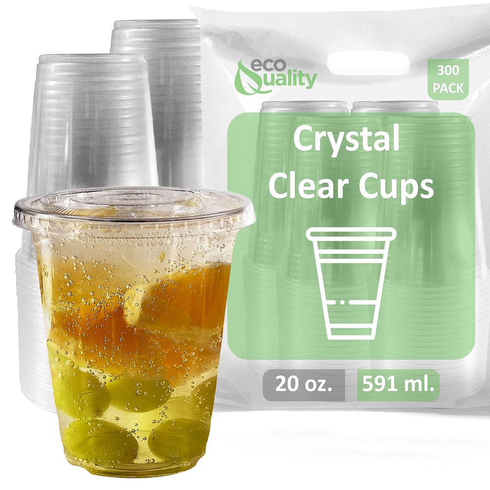 Iced Coffee Go Cups and Lids | Cold Smoothie | Plastic Cups with Lids | 20 oz Cups, 300 Pack | Clear Plastic Disposable Pet Cups | Ideal for Coffee, Parfait, Juice, Soda, Cocktail, Party Cups