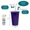 Rolling Sands 22 oz Reusable Plastic Cups with Lids, 10 Pack, USA Made Purple Tumblers; Includes 10 Reusable Straws; Dishwasher Safe view 2