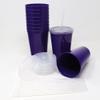 Rolling Sands 22 oz Reusable Plastic Cups with Lids, 10 Pack, USA Made Purple Tumblers; Includes 10 Reusable Straws; Dishwasher Safe view 3